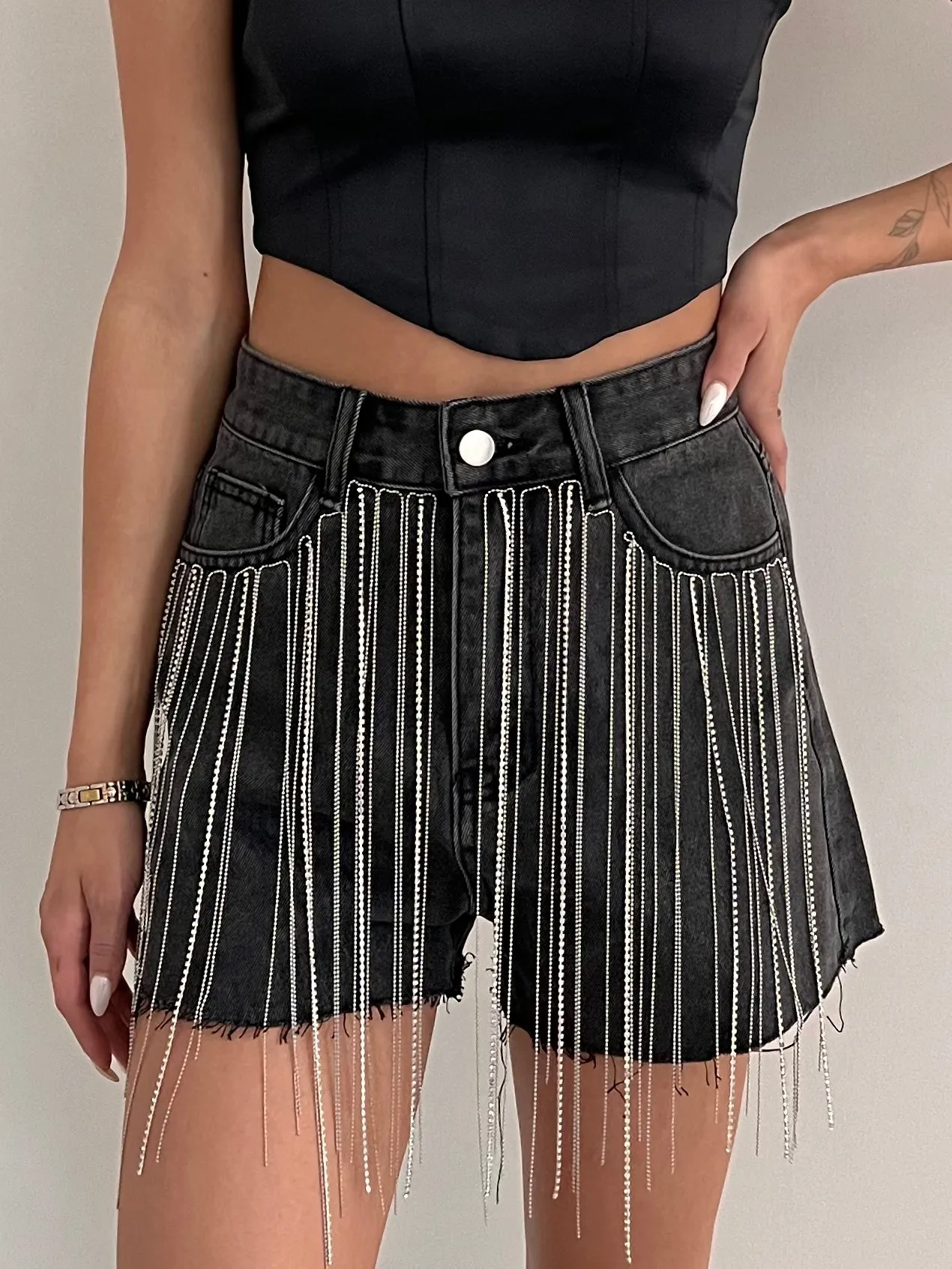 27 Alex Rhinestone Fringe Shorts