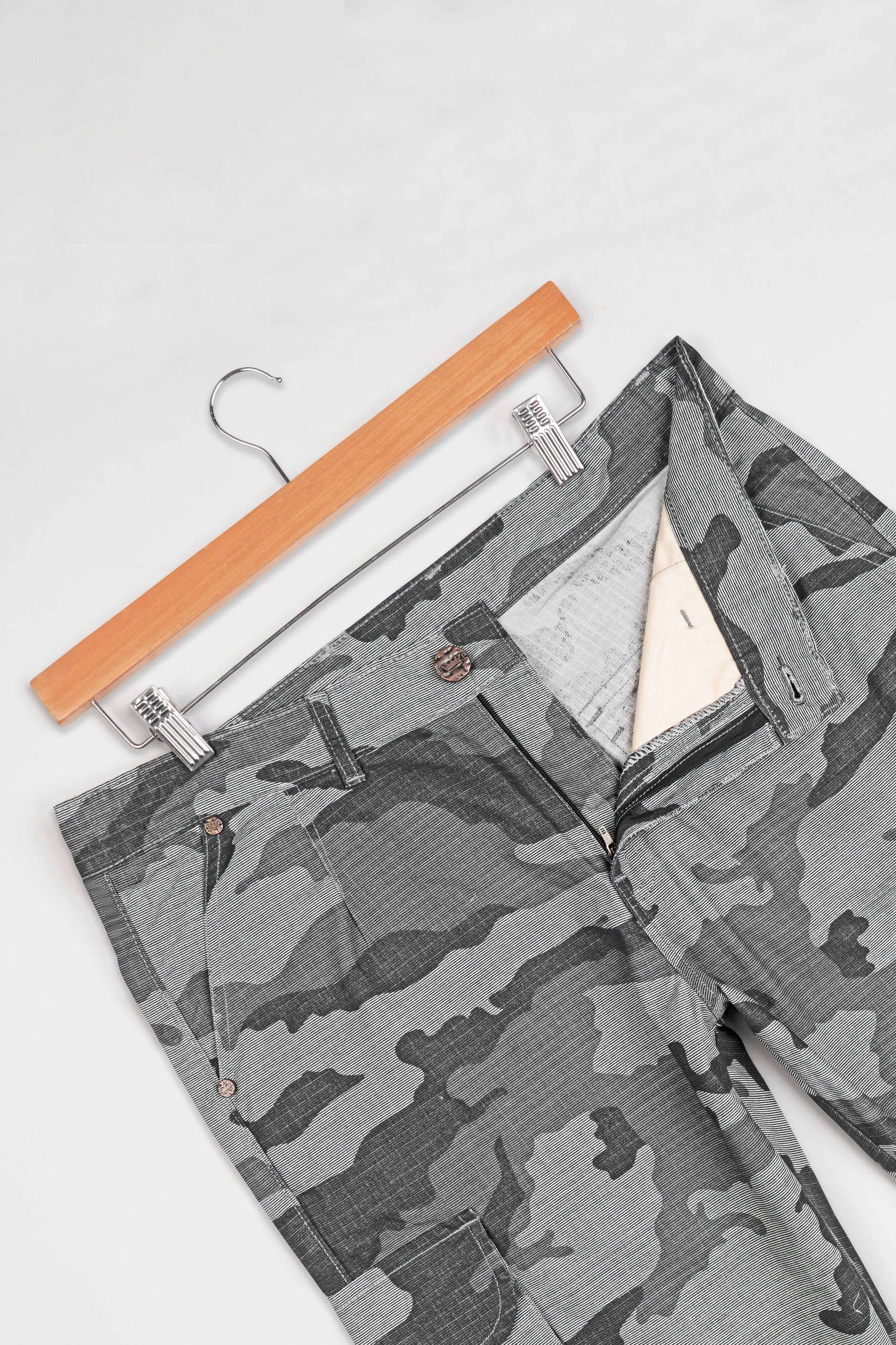 Abbey Gray and White Camouflage Cargo Shorts