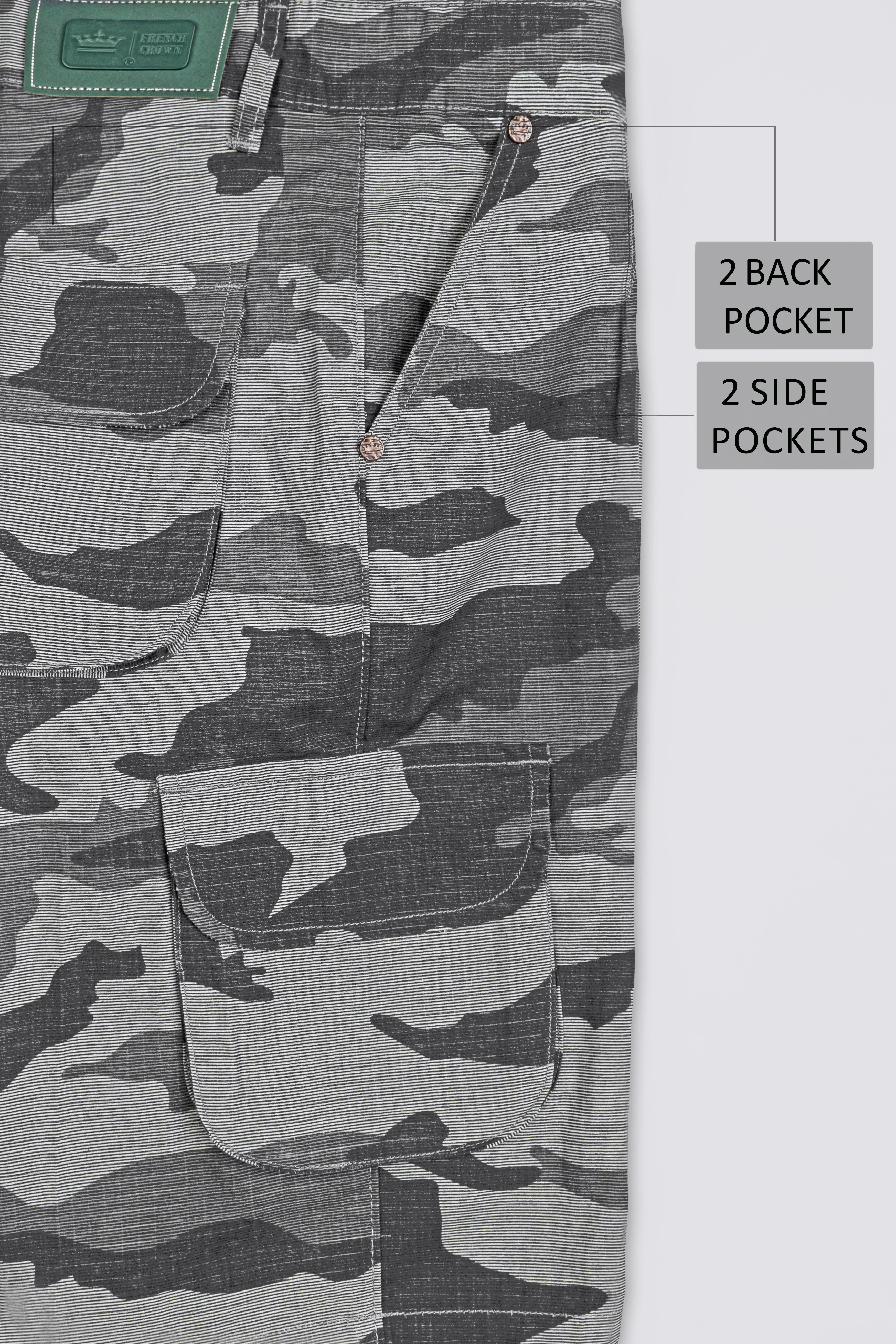 Abbey Gray and White Camouflage Cargo Shorts