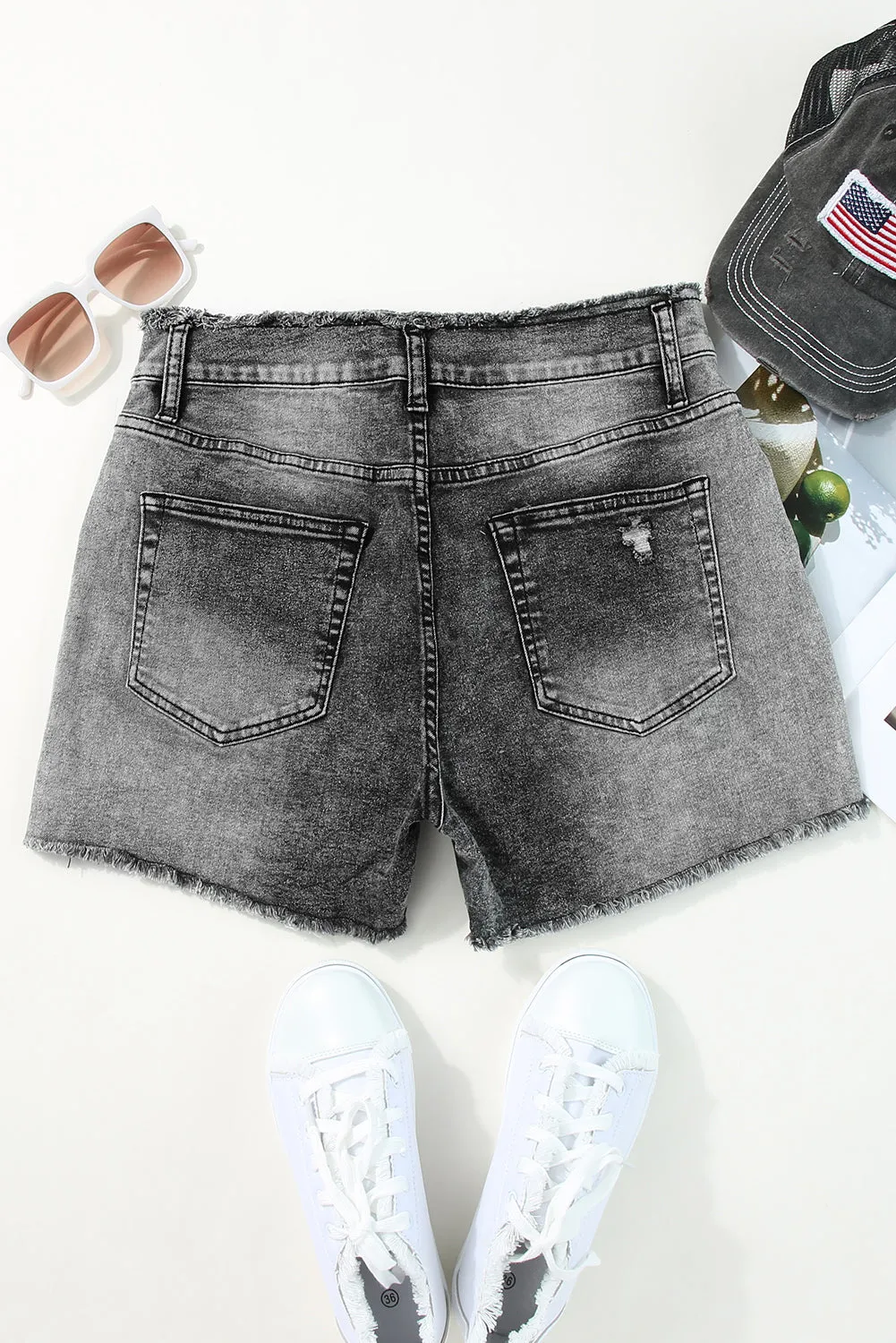 Acid Wash Raw Edge Skinny Denim Shorts