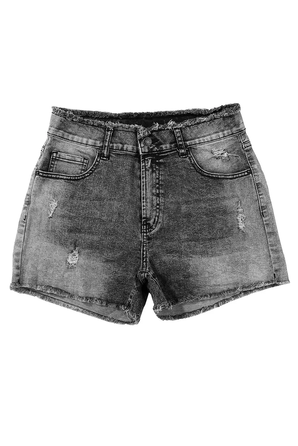 Acid Wash Raw Edge Skinny Denim Shorts