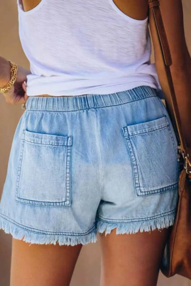 Adjustable Tassel Pockets Design Denim Shorts(4 Colors)