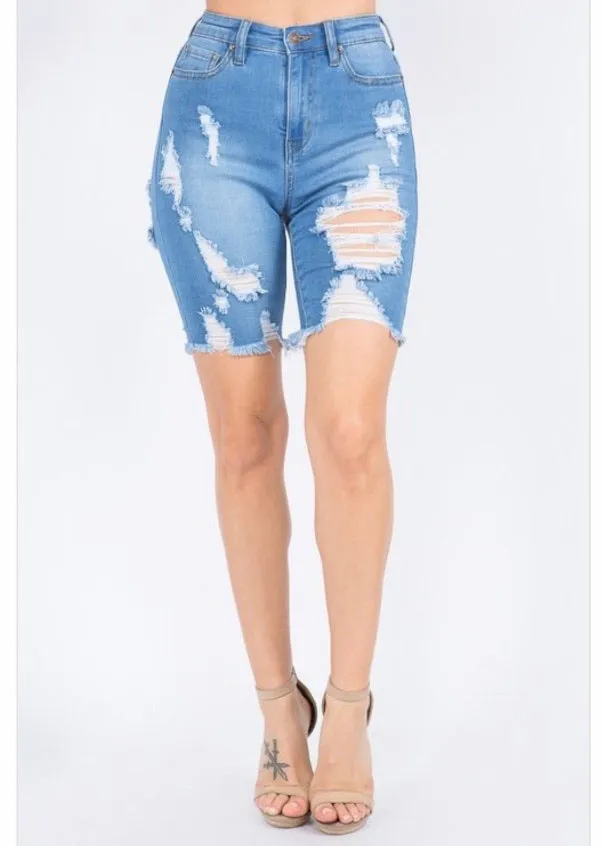 American Bazi Distressed Trim Bermuda Shorts (Blue) TSS-20190