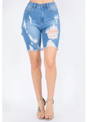 American Bazi Distressed Trim Bermuda Shorts (Blue) TSS-20190