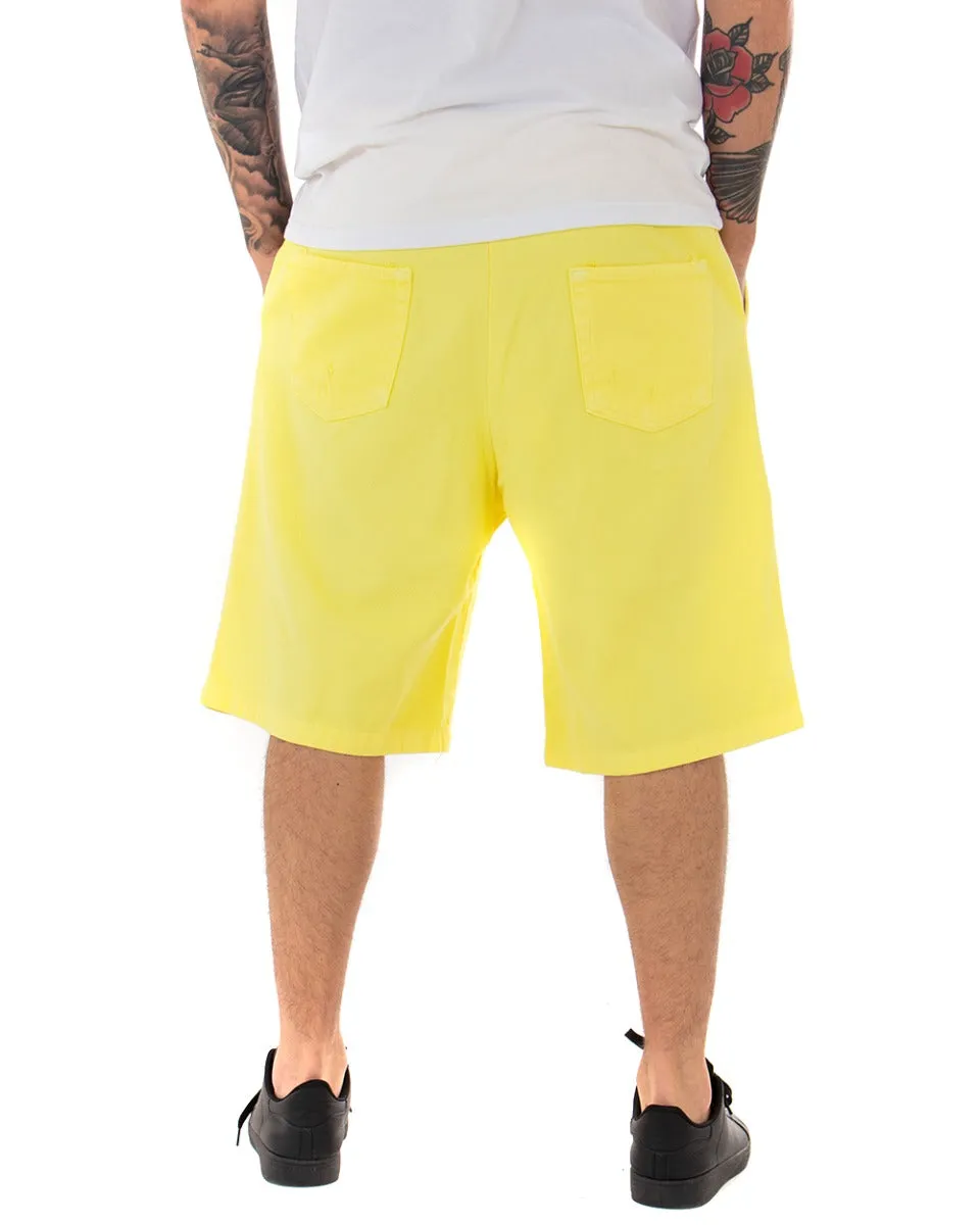 Bermuda Pantaloncino Uomo Corto Giallo Rotture Elastico Oversize GIOSAL-PC1599A