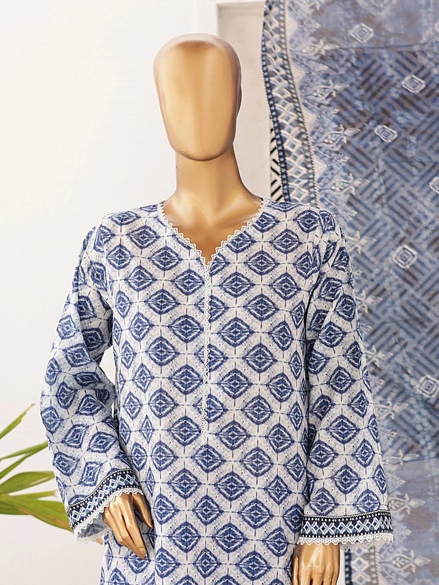 Bin Saeed Printed Lawn 3-Piece Suit - Blue