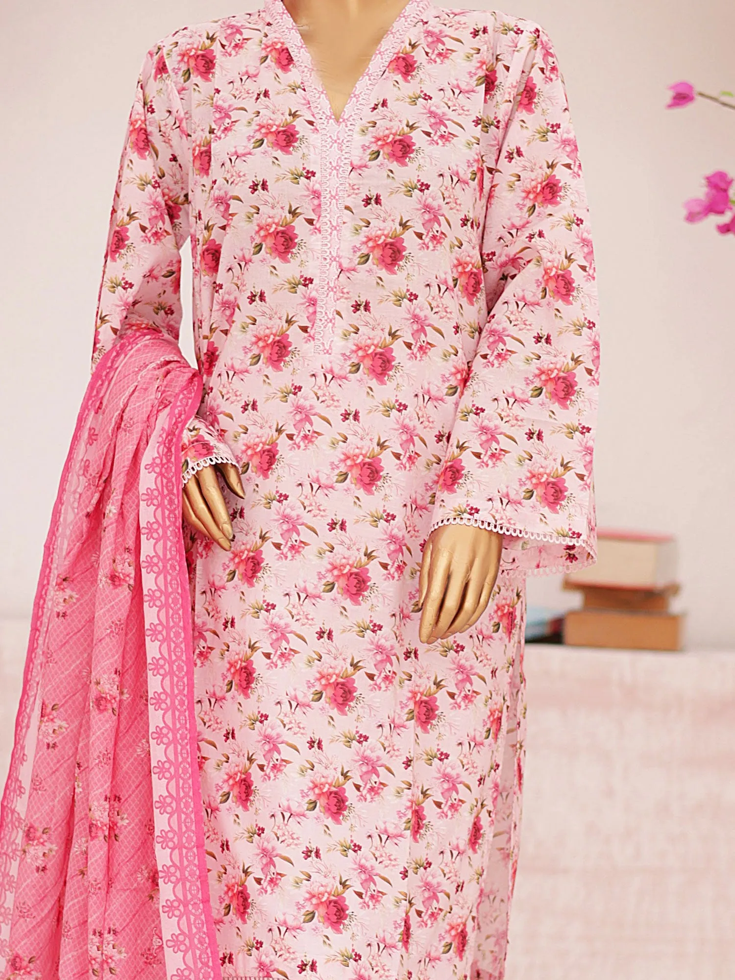 Bin Saeed Printed Lawn 3-Piece Suit - Blush Pink