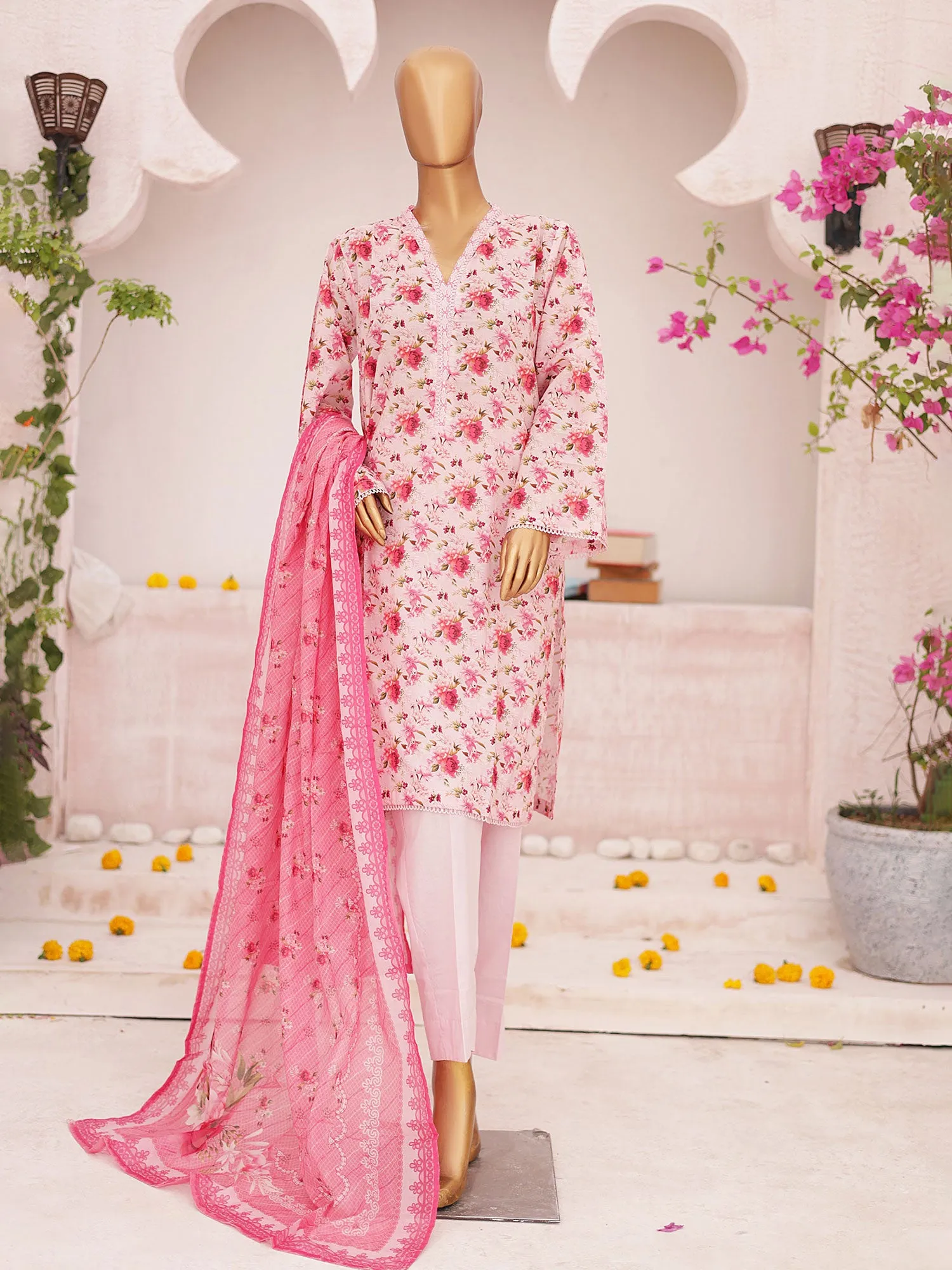 Bin Saeed Printed Lawn 3-Piece Suit - Blush Pink