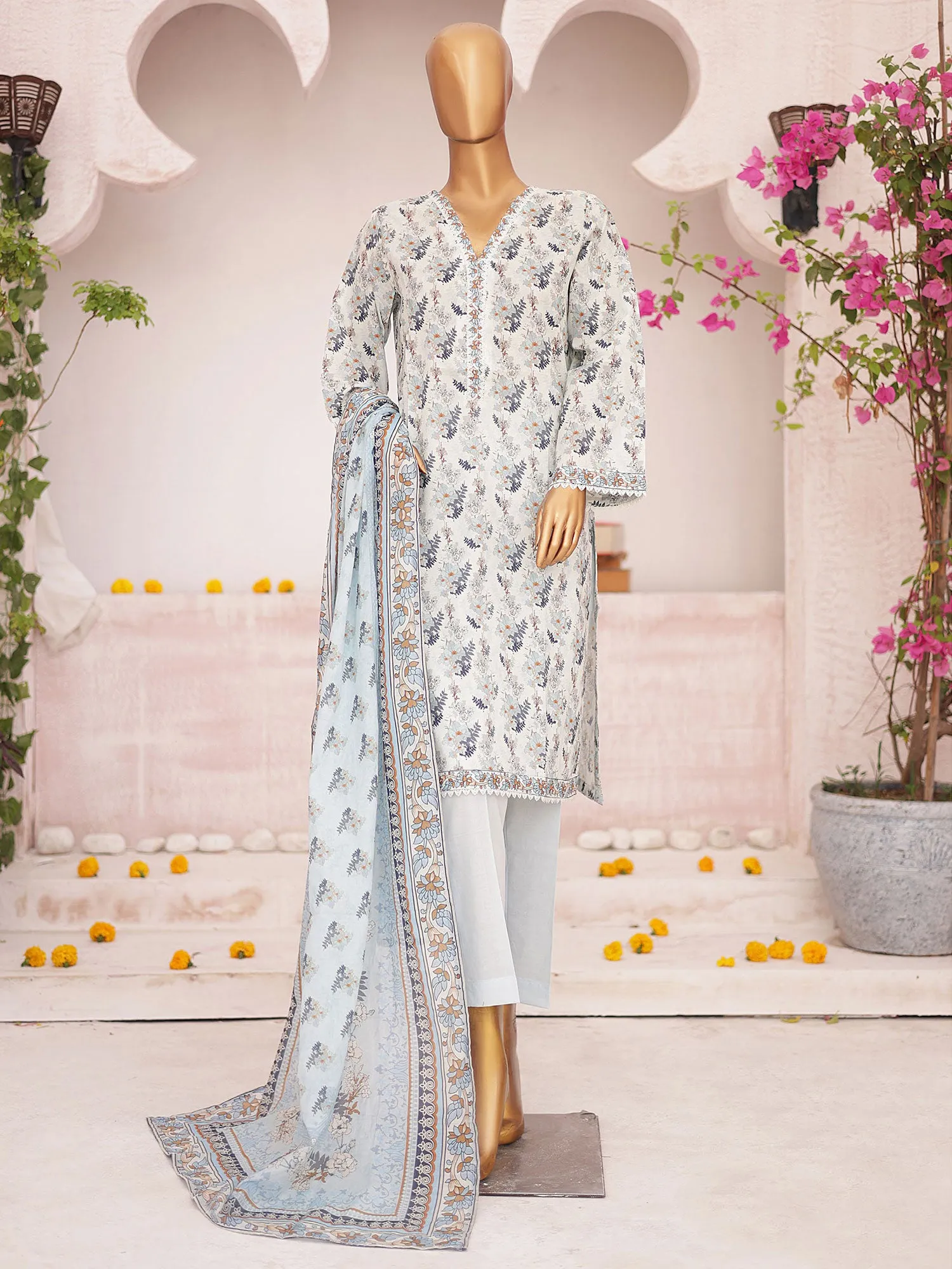 Bin Saeed Printed Lawn 3-Piece Suit - Ice Blue