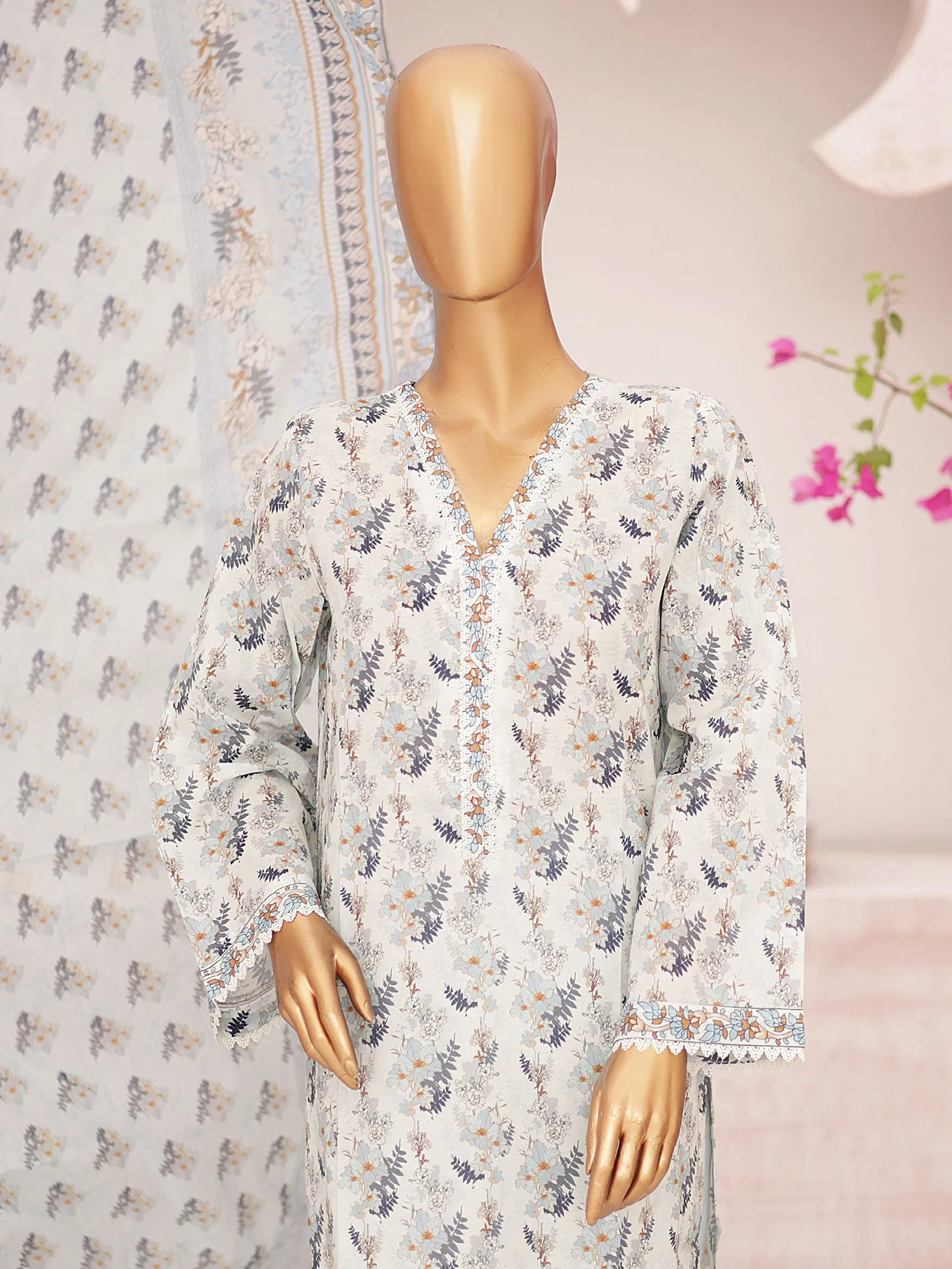 Bin Saeed Printed Lawn 3-Piece Suit - Ice Blue