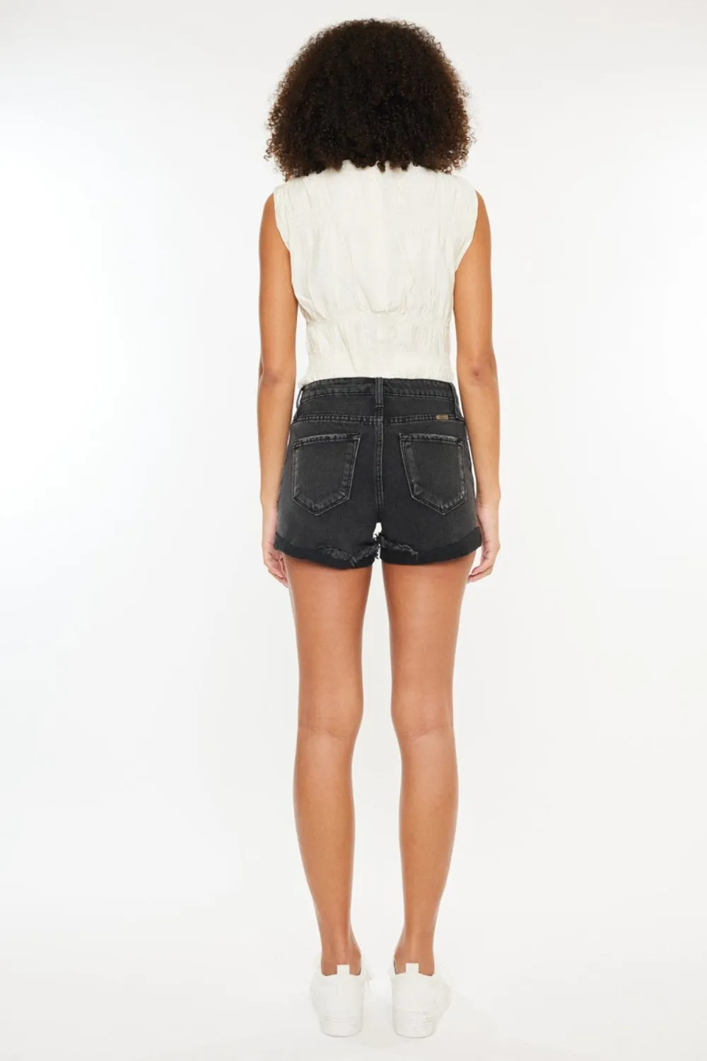 Black Washed High Waist Distressed Denim Shorts