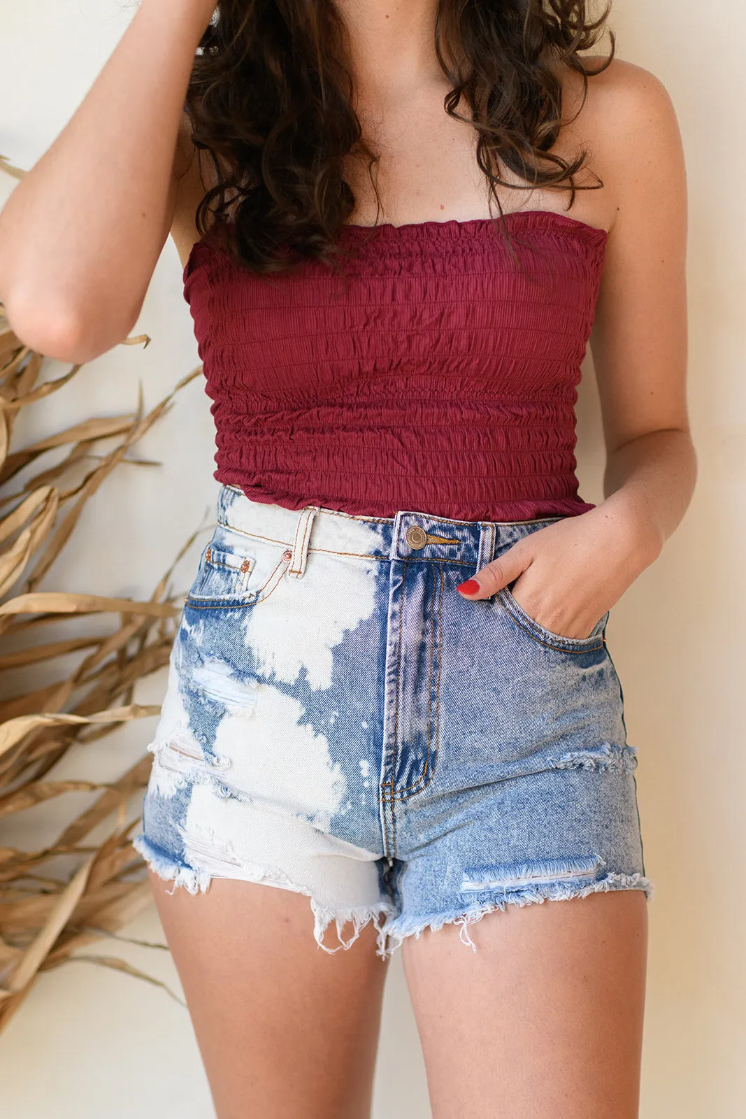 bleach dye denim shorts