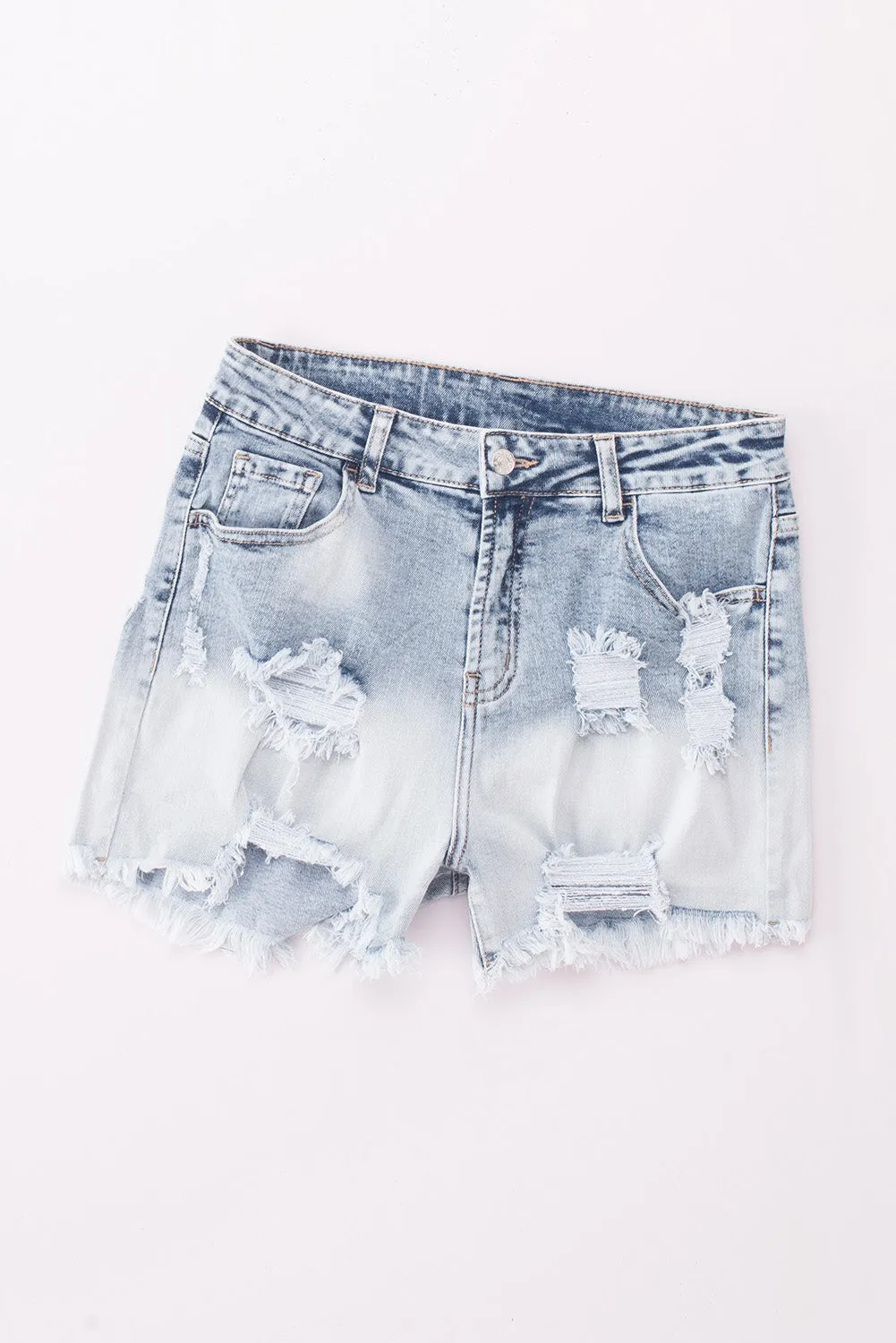 Bleached Wash Distressed Denim Shorts