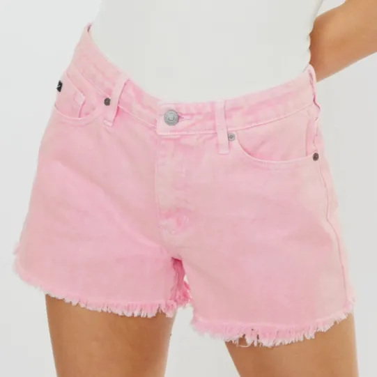 Boardwalk High Rise Pink Frayed Hem Denim Shorts