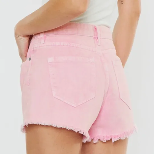 Boardwalk High Rise Pink Frayed Hem Denim Shorts