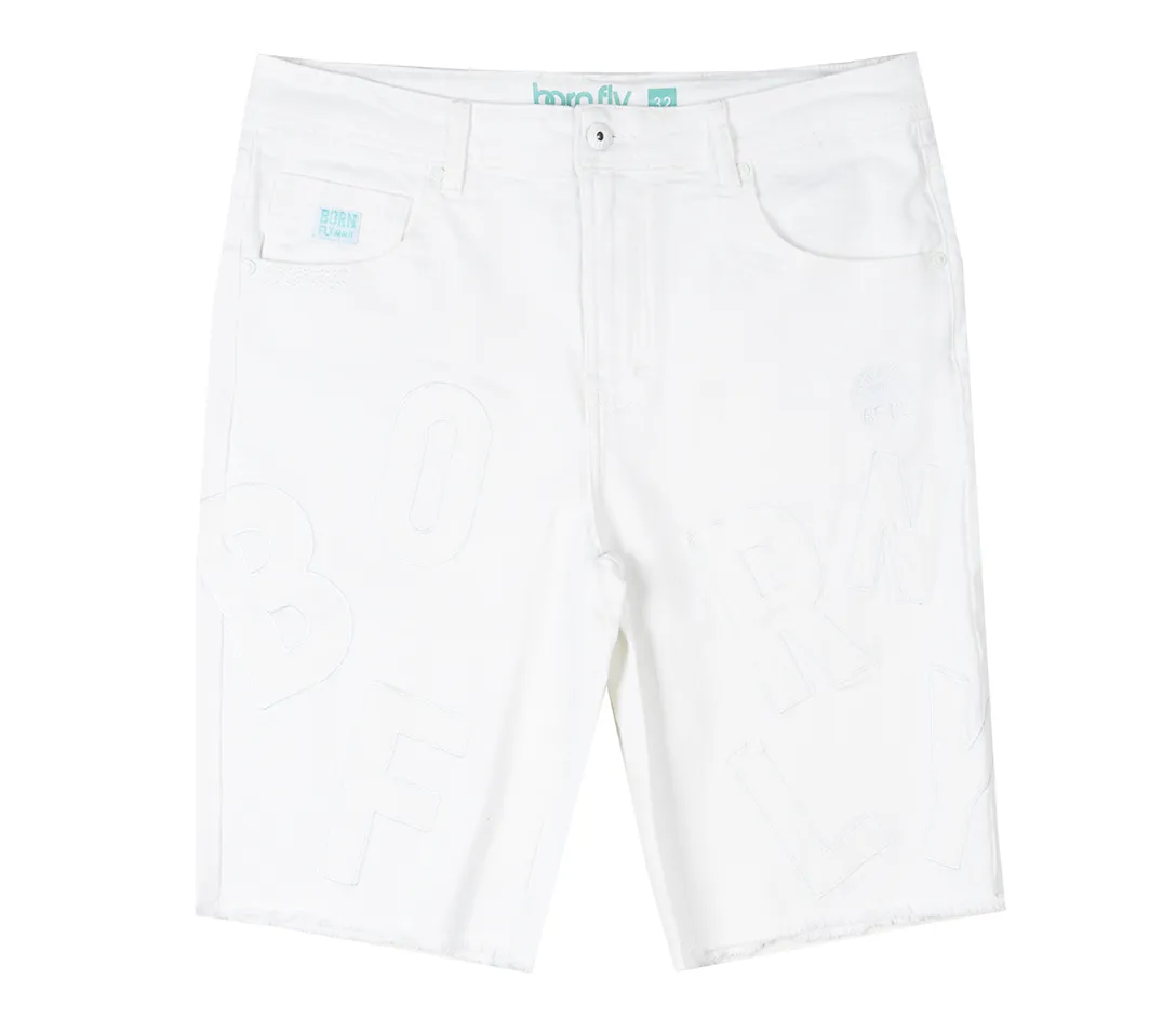 BORN FLY DENIM LOGO SHORTS WHITE - 2303D4643