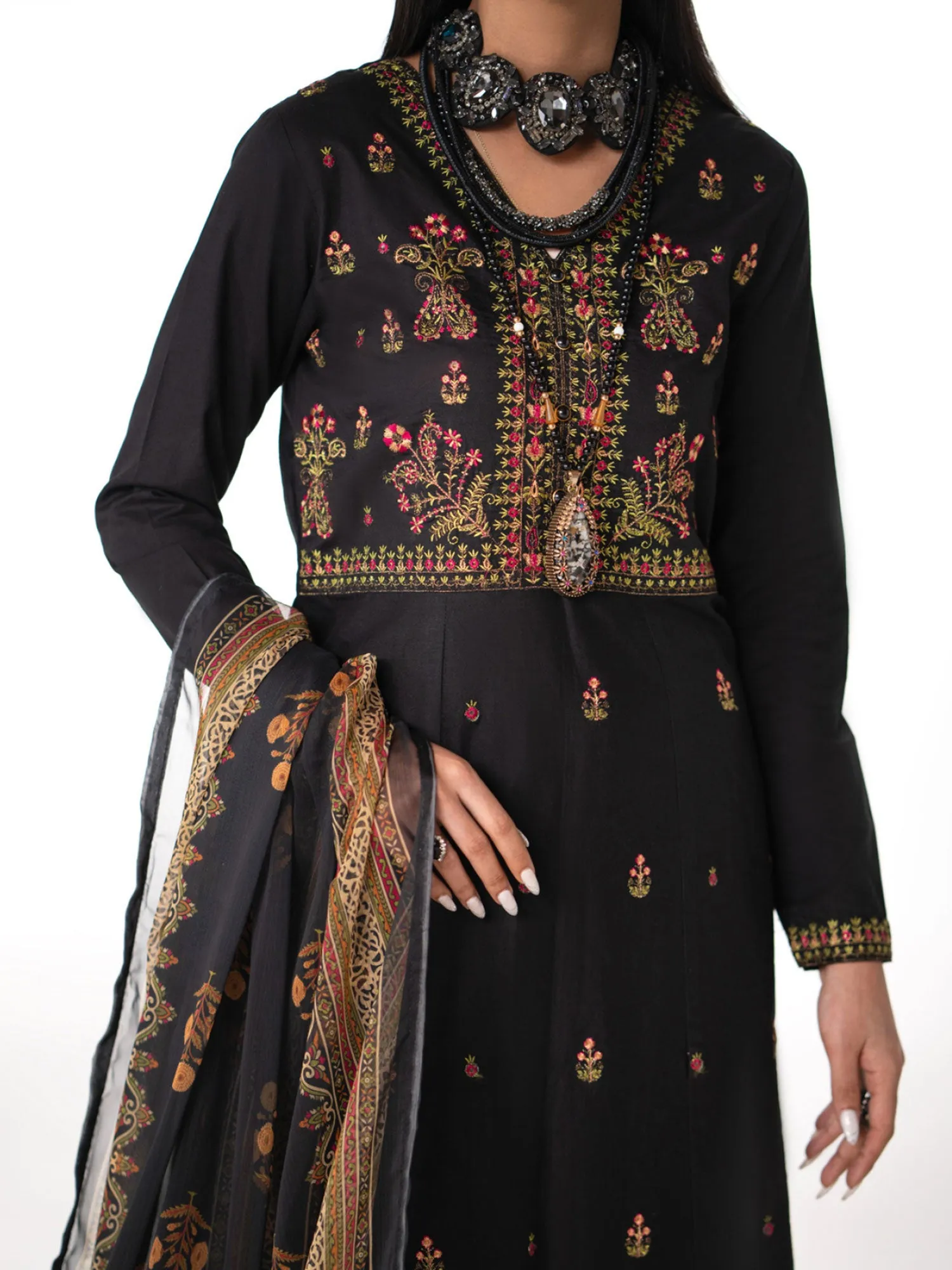 Casual Lite "Gul Posh" Embroidered Cotton Suit - Black