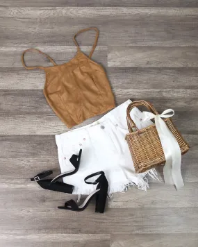 Cotton Candy LA - Suede Halter Crop Top in Tan