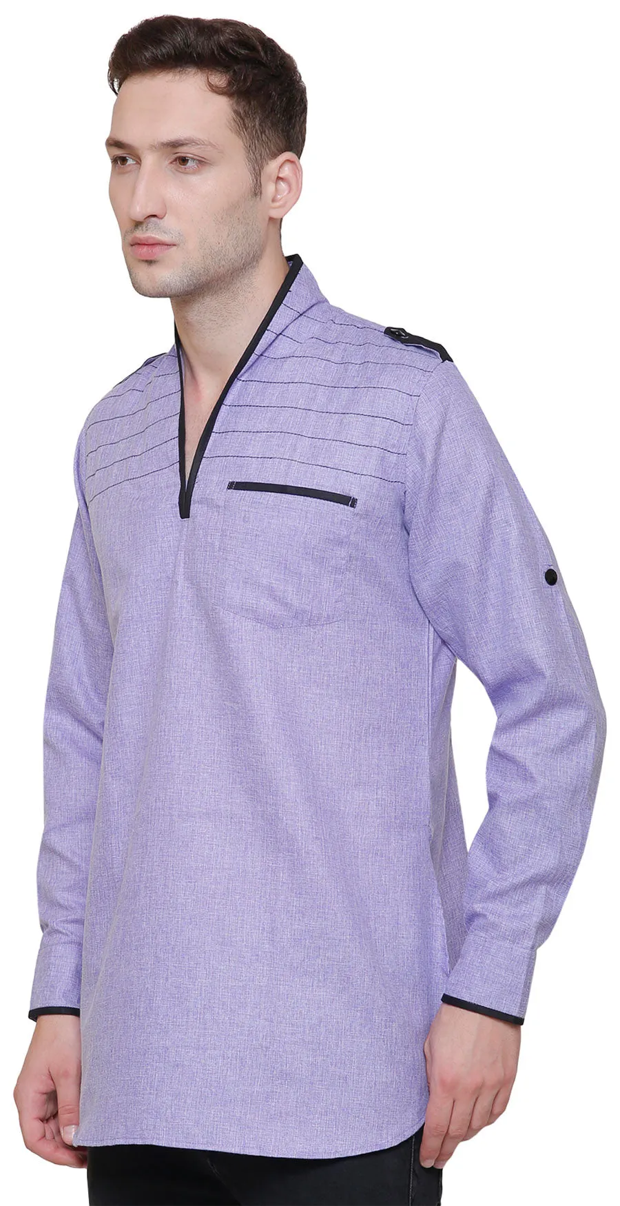 Cotton Dress Mens Short Kurta Shirt India Fashion Clothes (Purple)