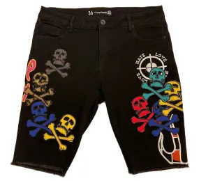 CRYSP DENIM SHORTS HOUSE PARTY SKULLS BLACK - CRYSPSM121-108