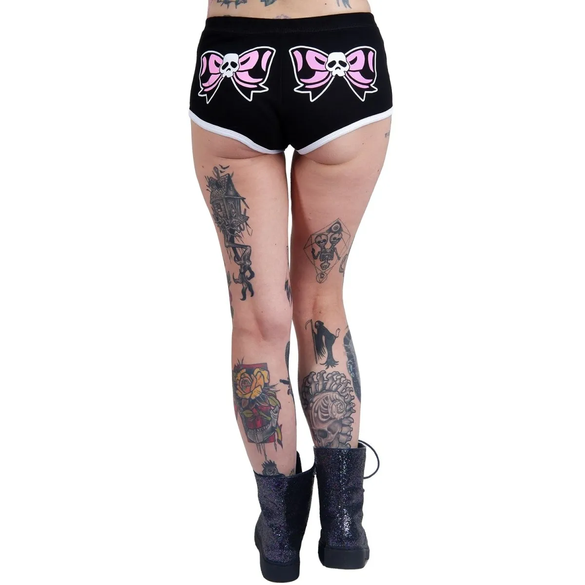 Cute Skull Bow Black Short Shorts