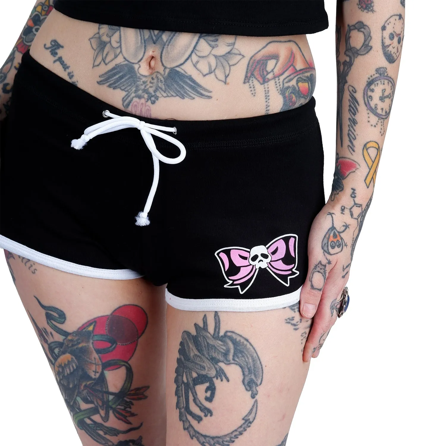 Cute Skull Bow Black Short Shorts