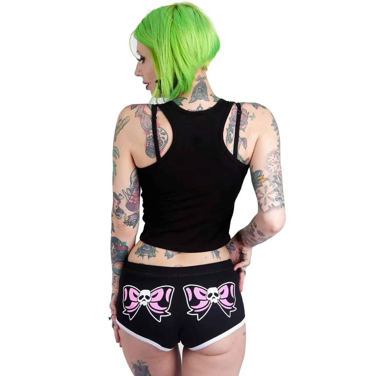 Cute Skull Bow Black Short Shorts