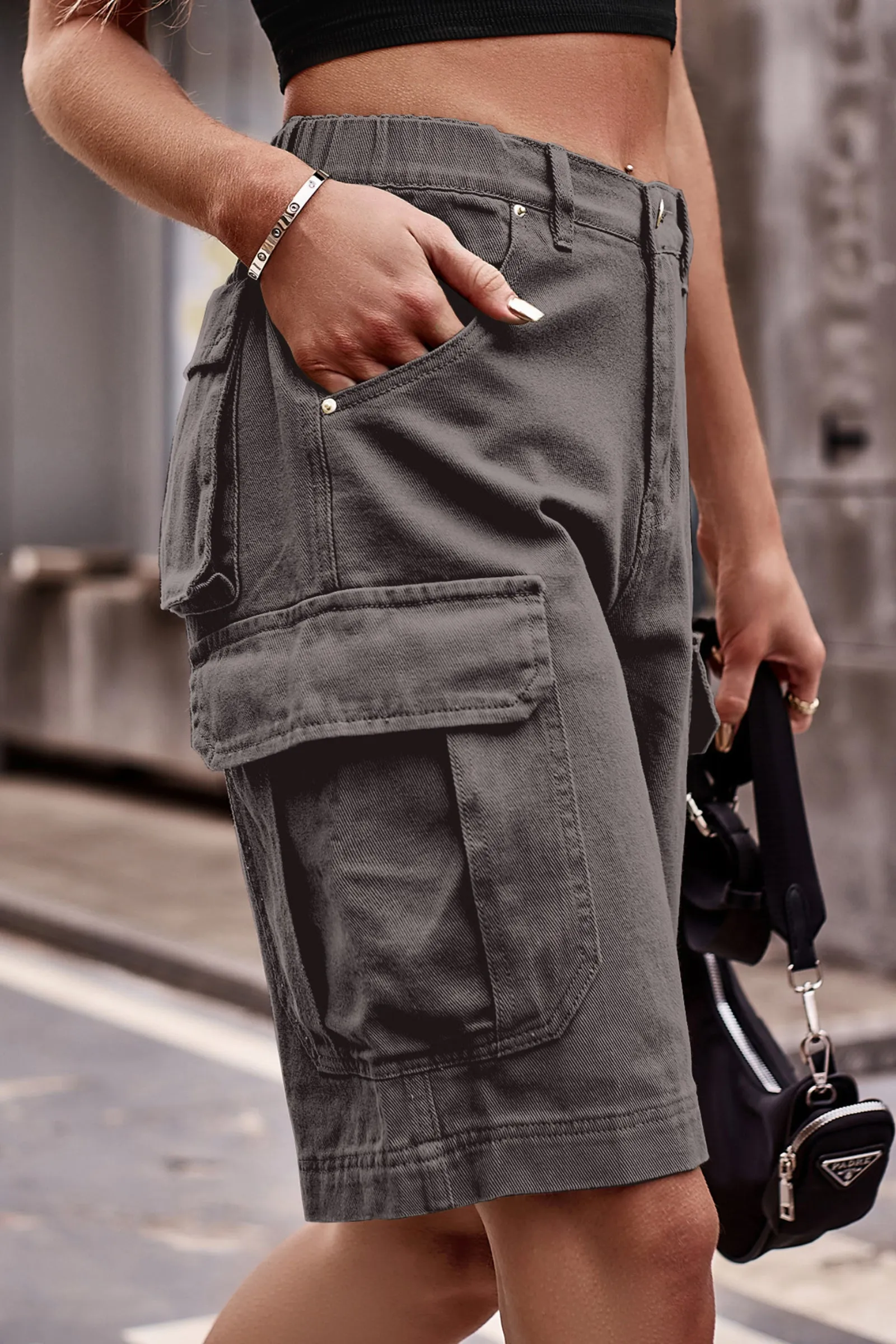 Denim Cargo Shorts with Pockets