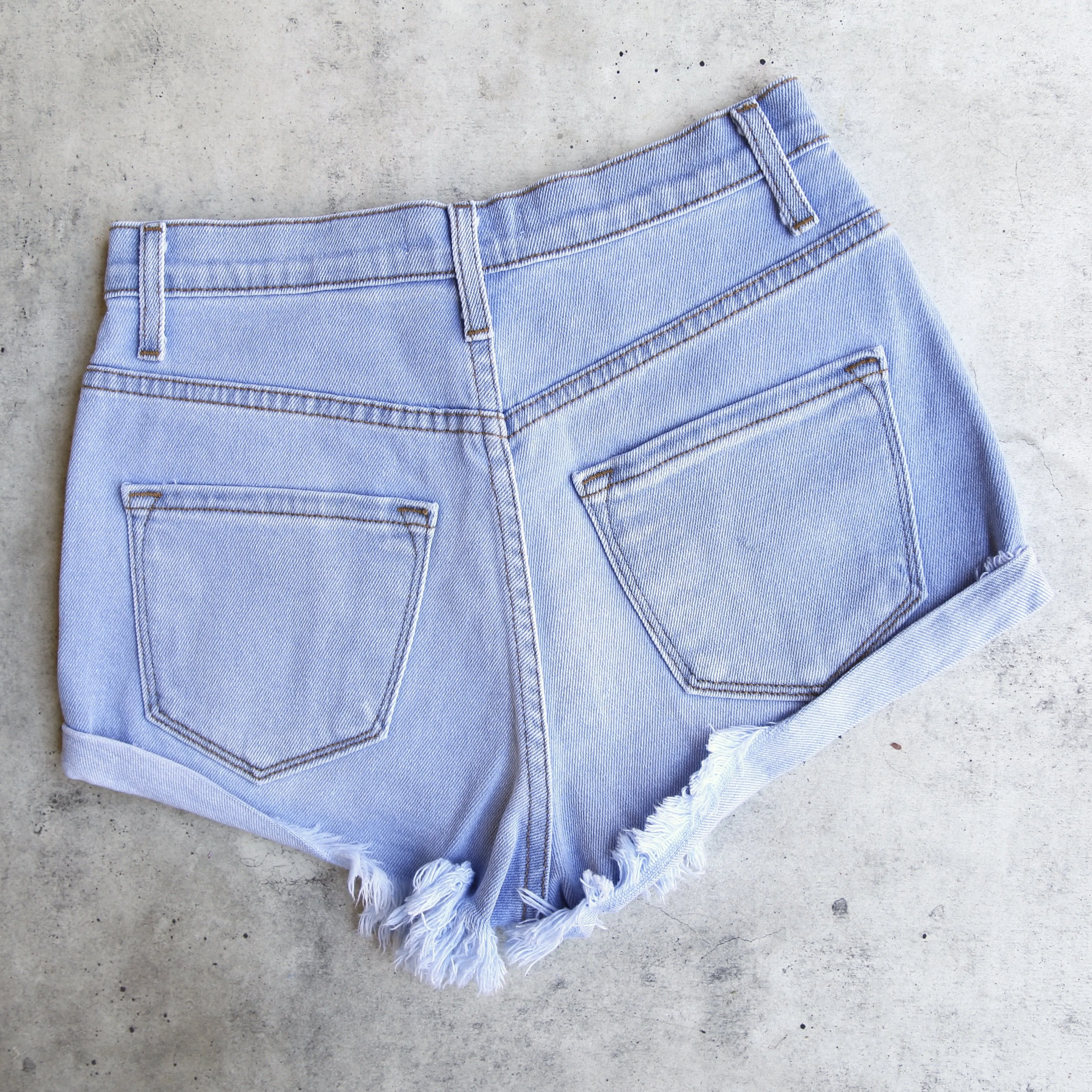 Embroidered High Waist Denim Shorts in Light Stone Wash