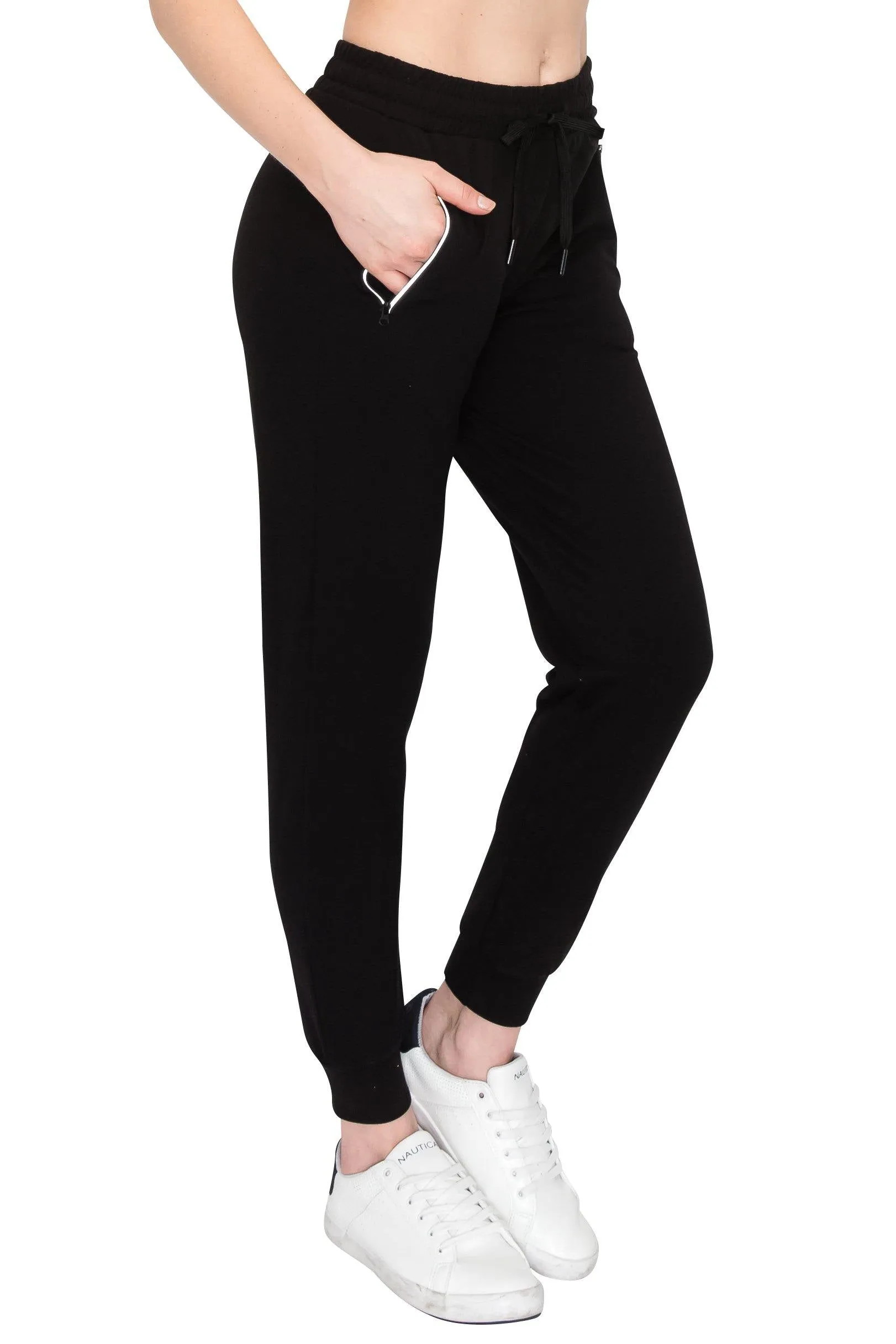 Fleece Jogger Sweatpants - Soft Stretch Warm Sweatpants with Pockets and Zipper Accents