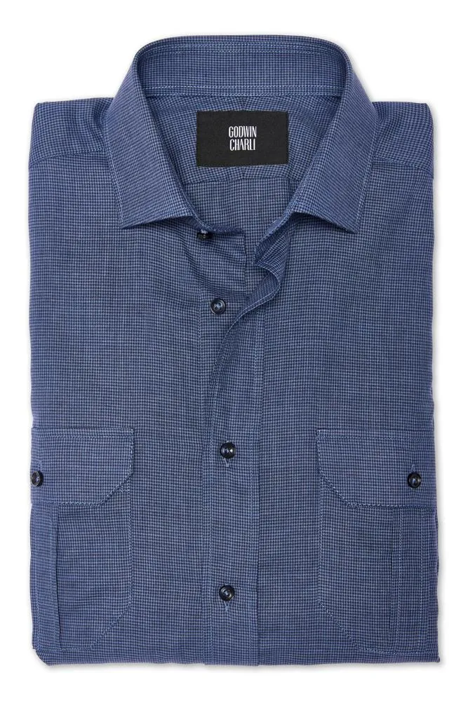 Franco Shirt - Blue Baby Houndstooth Cotton Casual Shirt