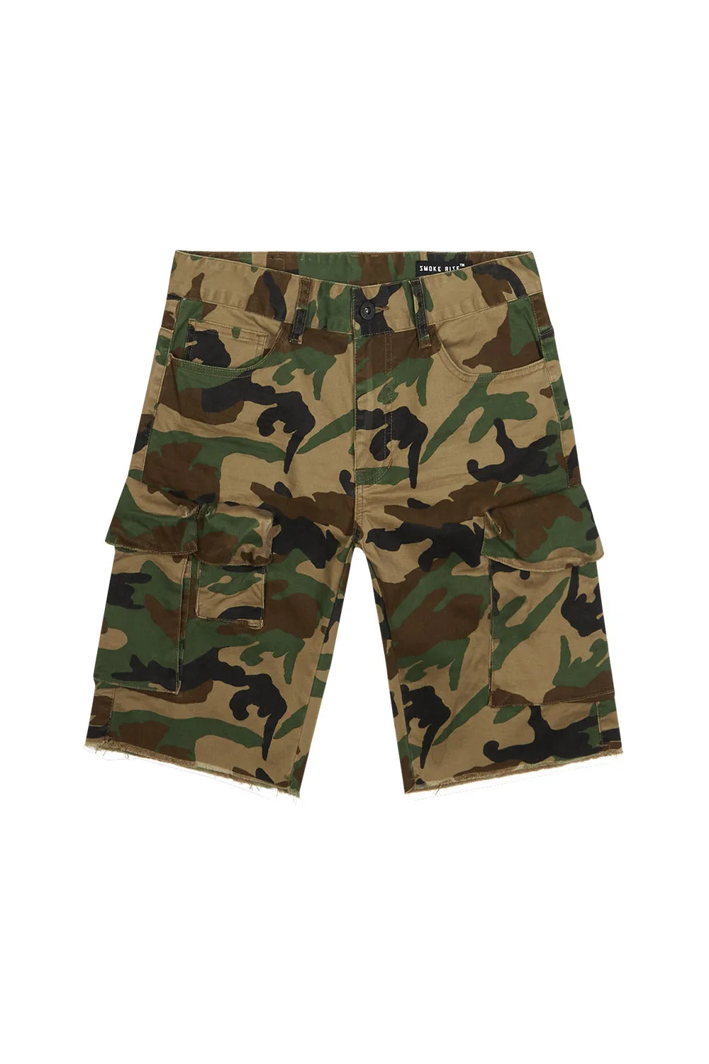 Garment Washed Twill Cargo Shorts - Wood Camo