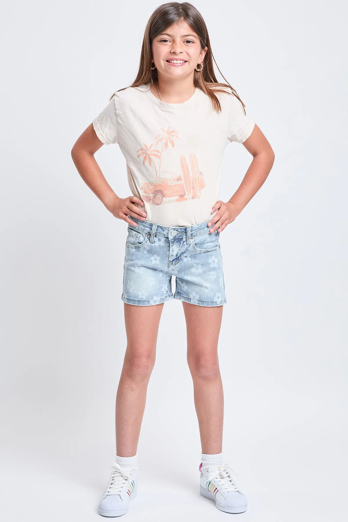 Girls Floral Print Clean Hem Shorts