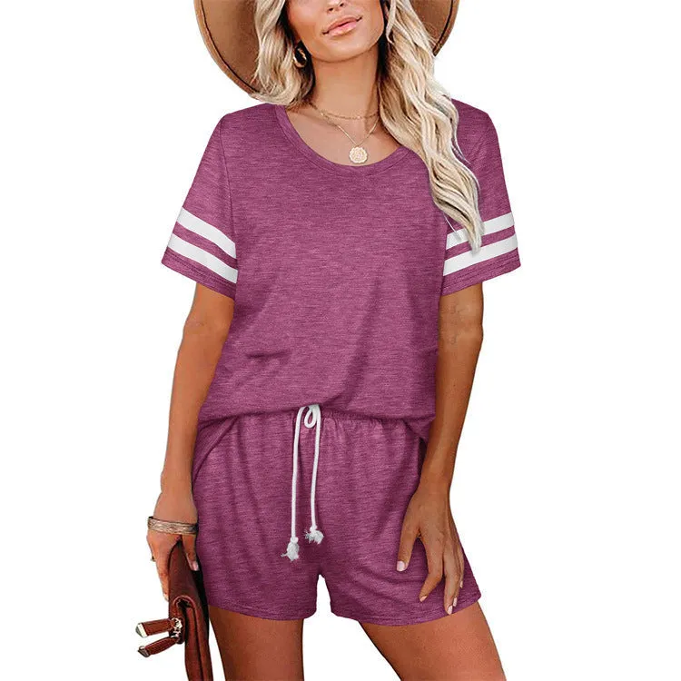 Haute Edition Varsity Striped Pajama Lounge Short Set