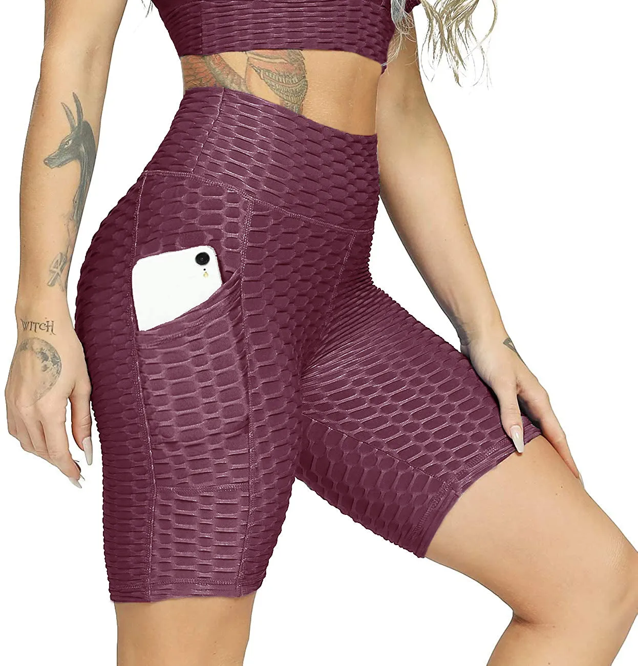 Haute Edition Women's Booty Lift Solid Color Biker Short with Pockets