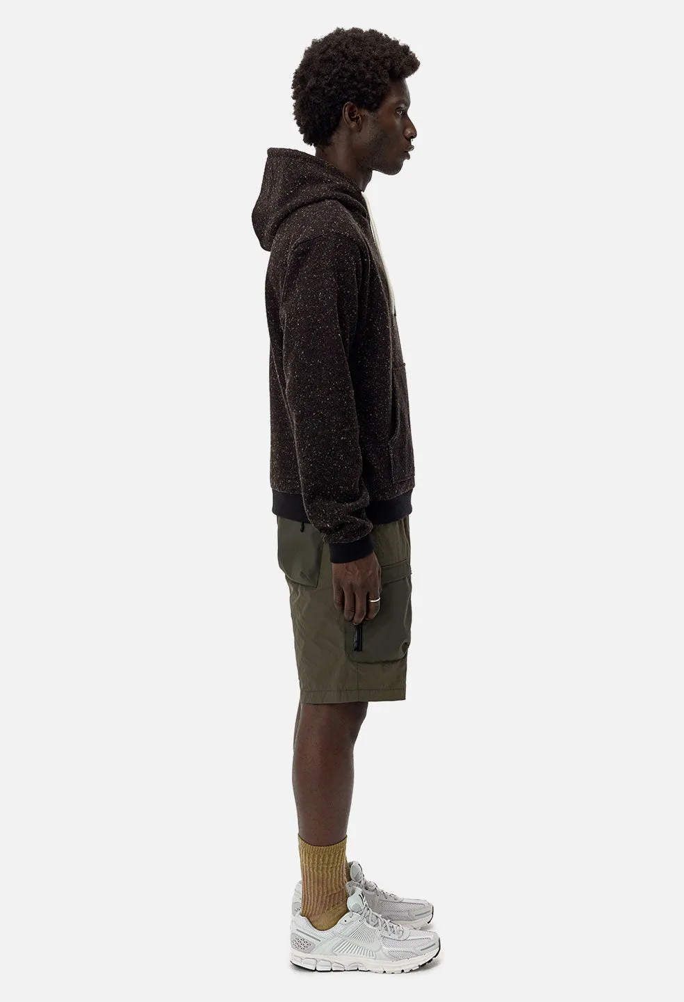 High Shrunk Nylon Cargo Shorts / Olive