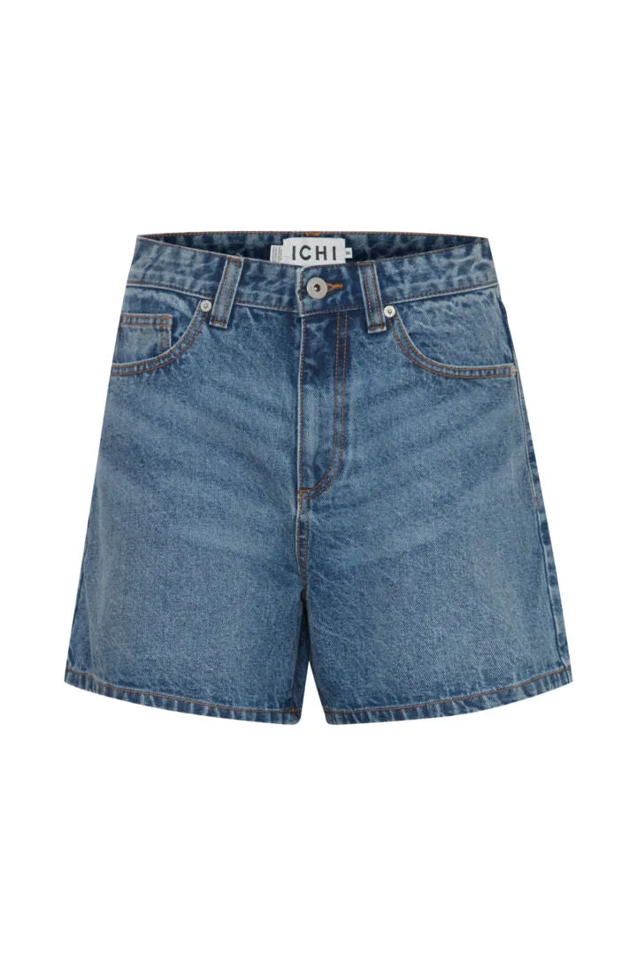 Ichi Haveny Denim Shorts-Medium Blue Stonewash-20121297