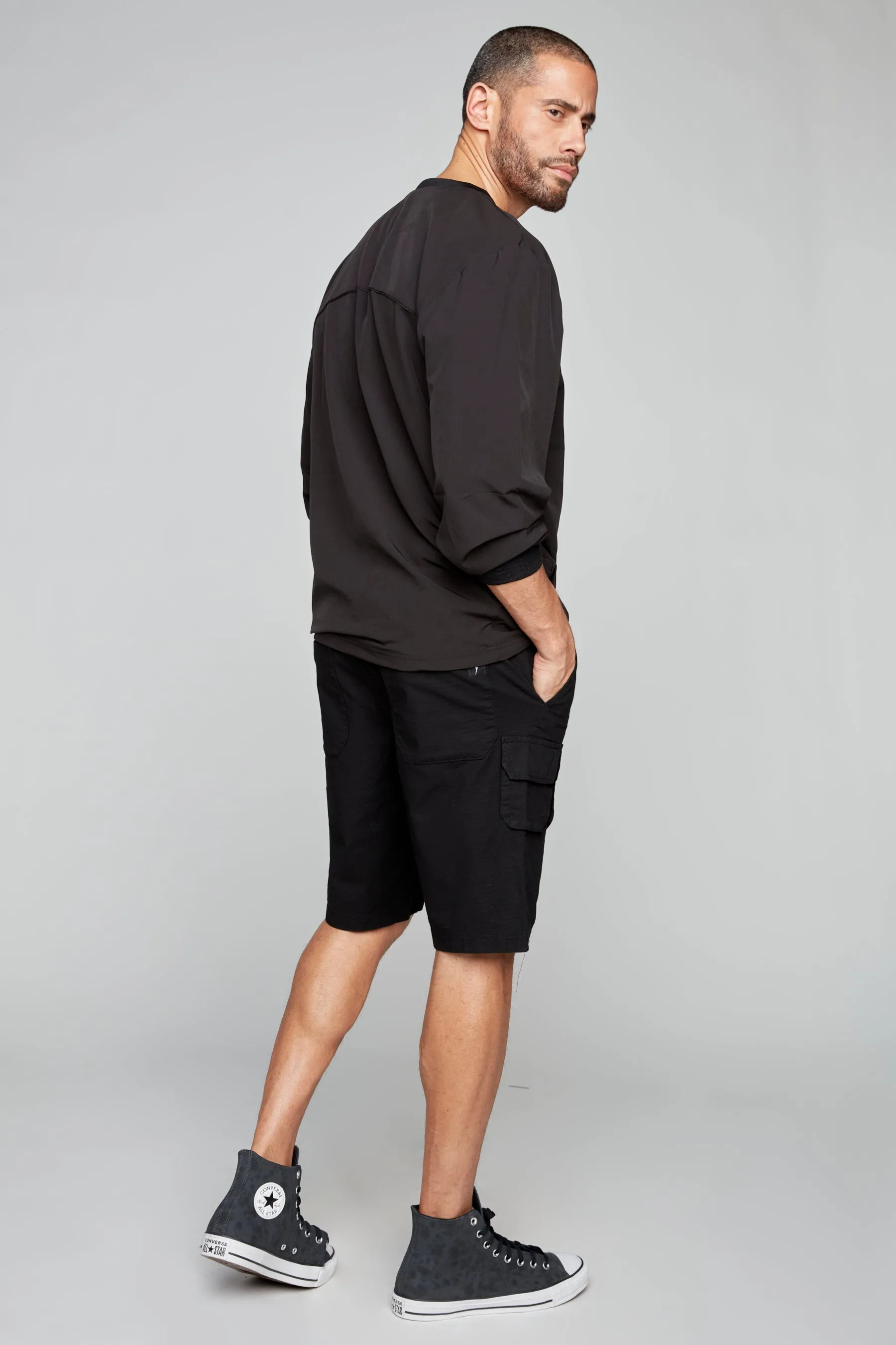 JUDE - Mens Multi Cargo Ripstop Shorts - Black