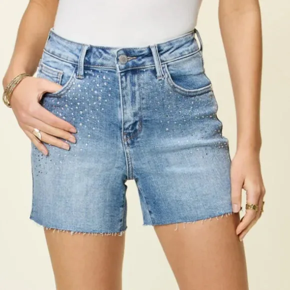 Judy Blue High Waist Rhinestone Decor Denim Shorts