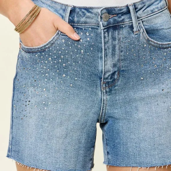 Judy Blue High Waist Rhinestone Decor Denim Shorts