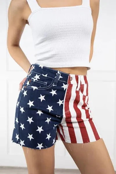 Judy Blue HW Americana Flag Fray Hem Shorts