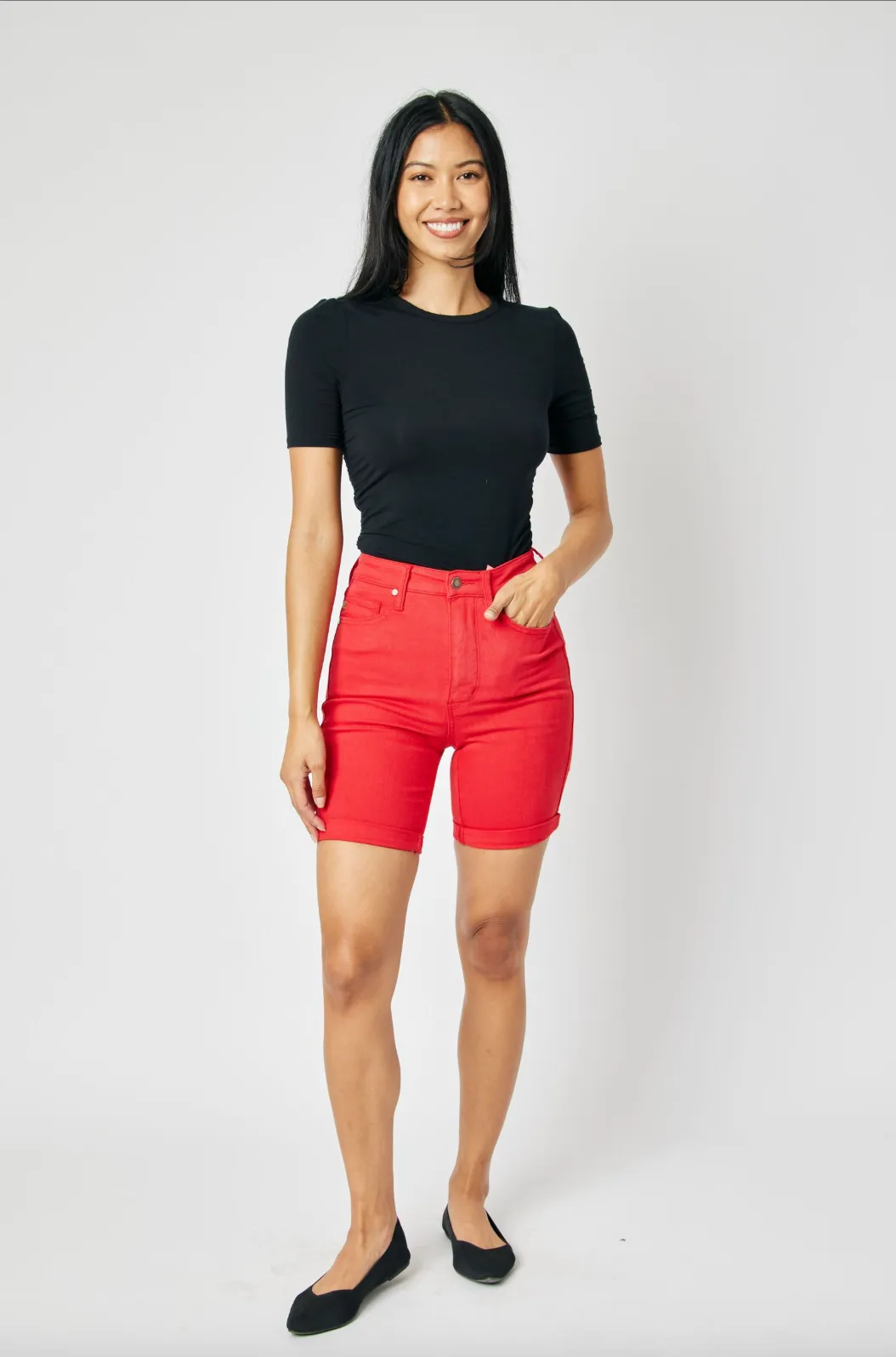 Judy Blue Tummy Control Bermuda Shorts - Red