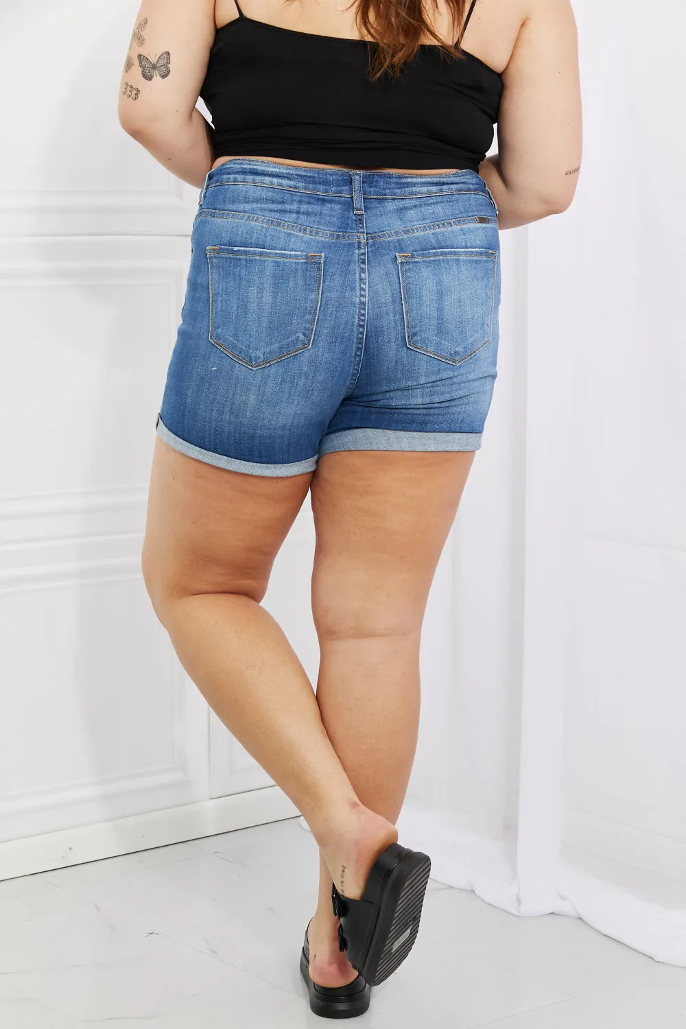 Kancan, High Rise Hem Detail Denim Shorts - KC7326