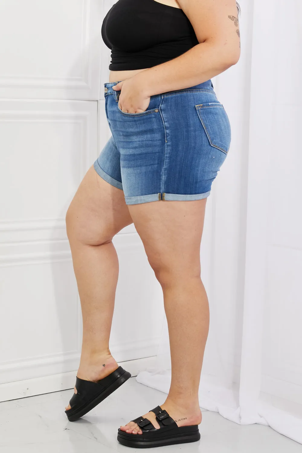 Kancan, High Rise Hem Detail Denim Shorts - KC7326