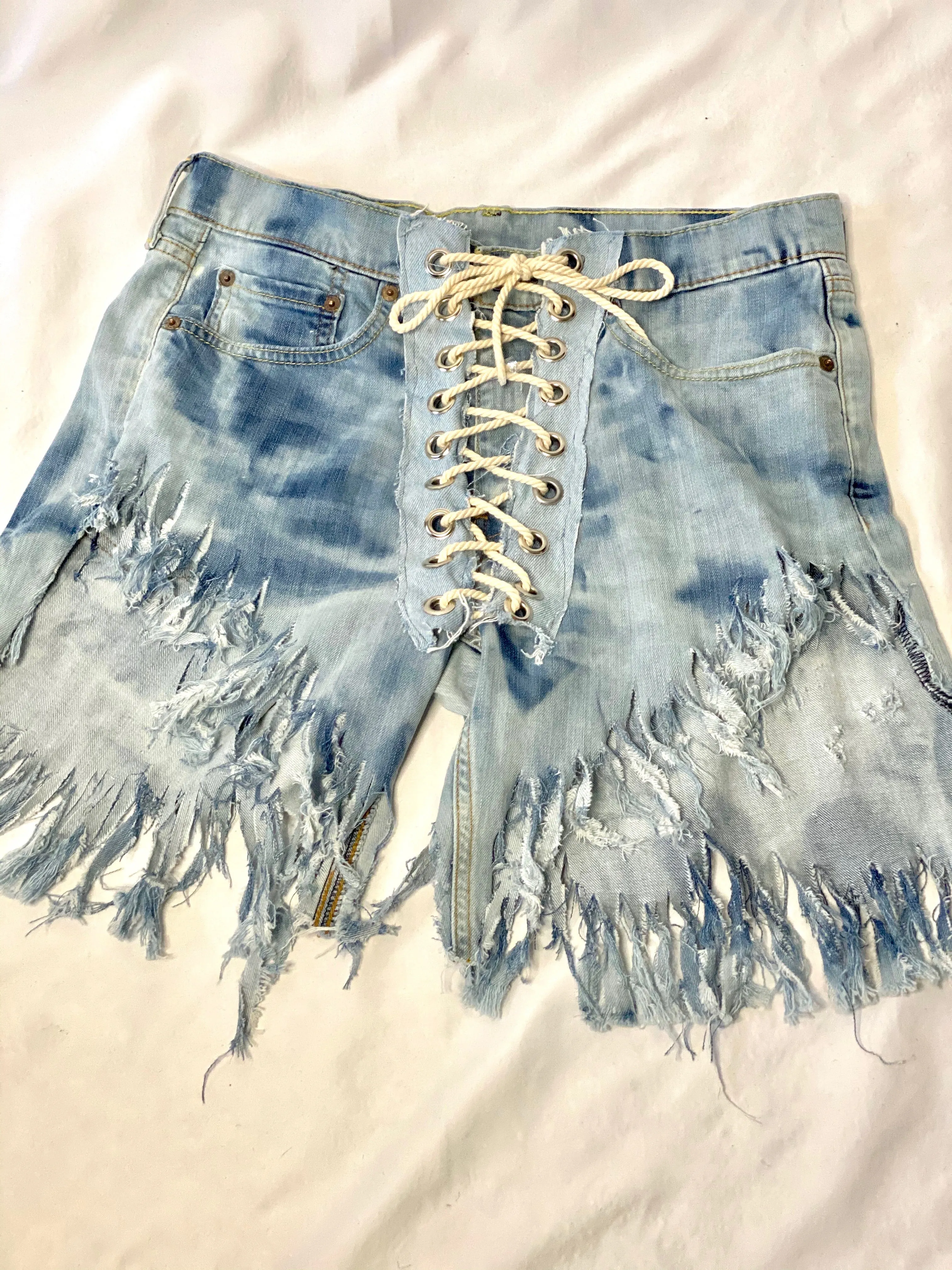 LEVIS Lace Up Fringe Shorts