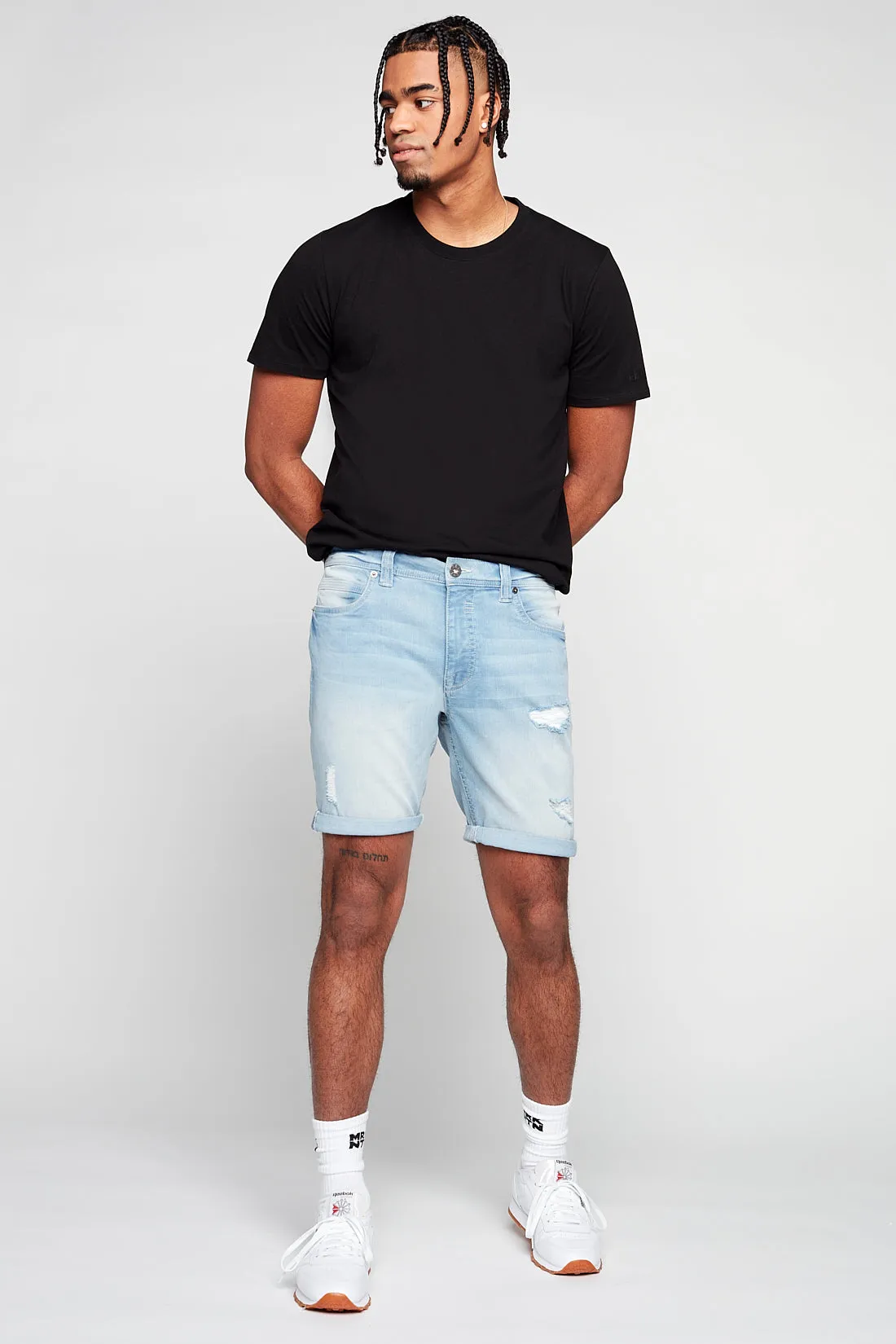 Men's Rolled-Up Denim Shorts - Blue Bleach