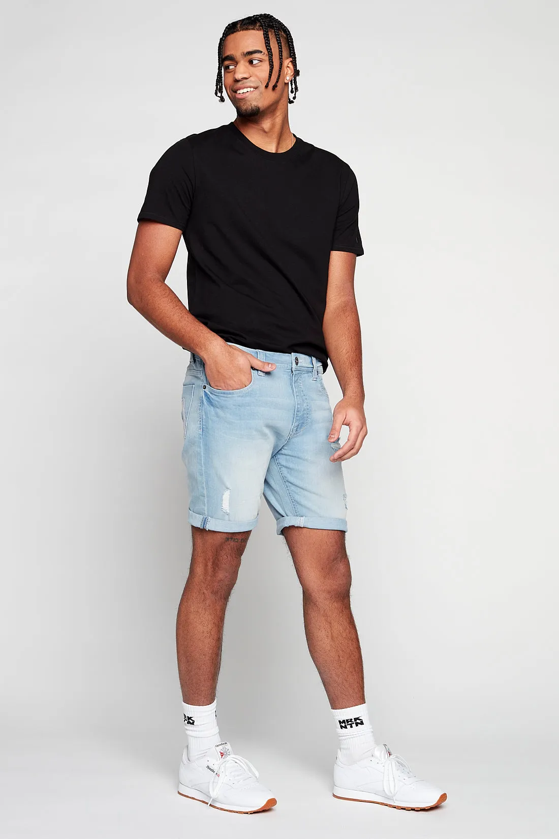 Men's Rolled-Up Denim Shorts - Blue Bleach