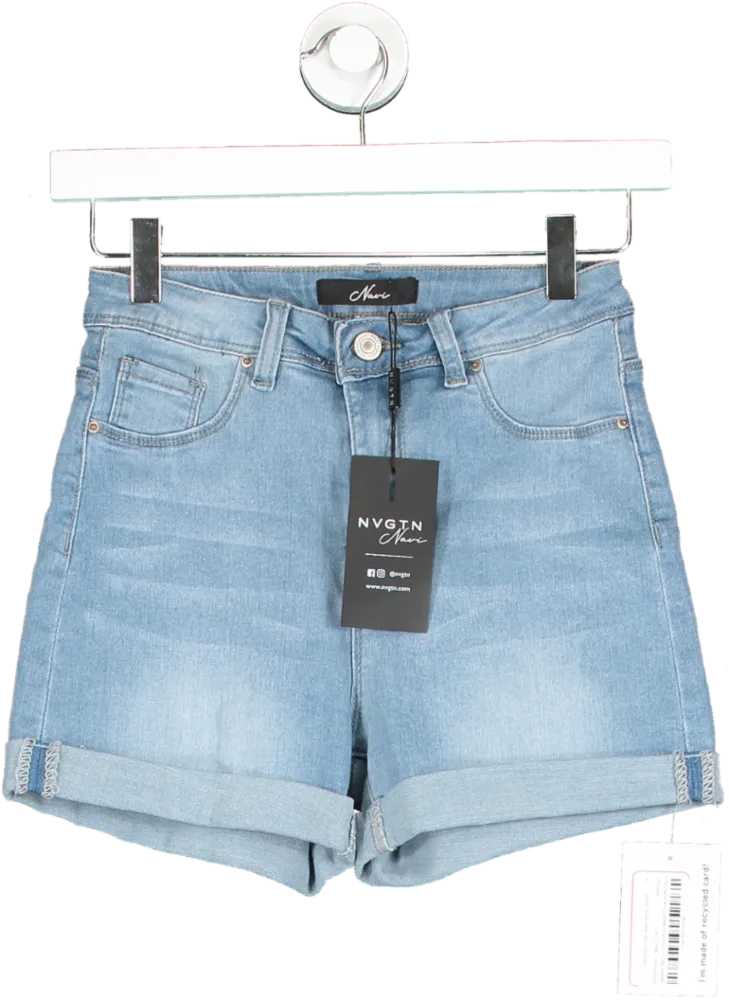 NVGTN Navi Blue Light Wash High Waist Denim Shorts UK S