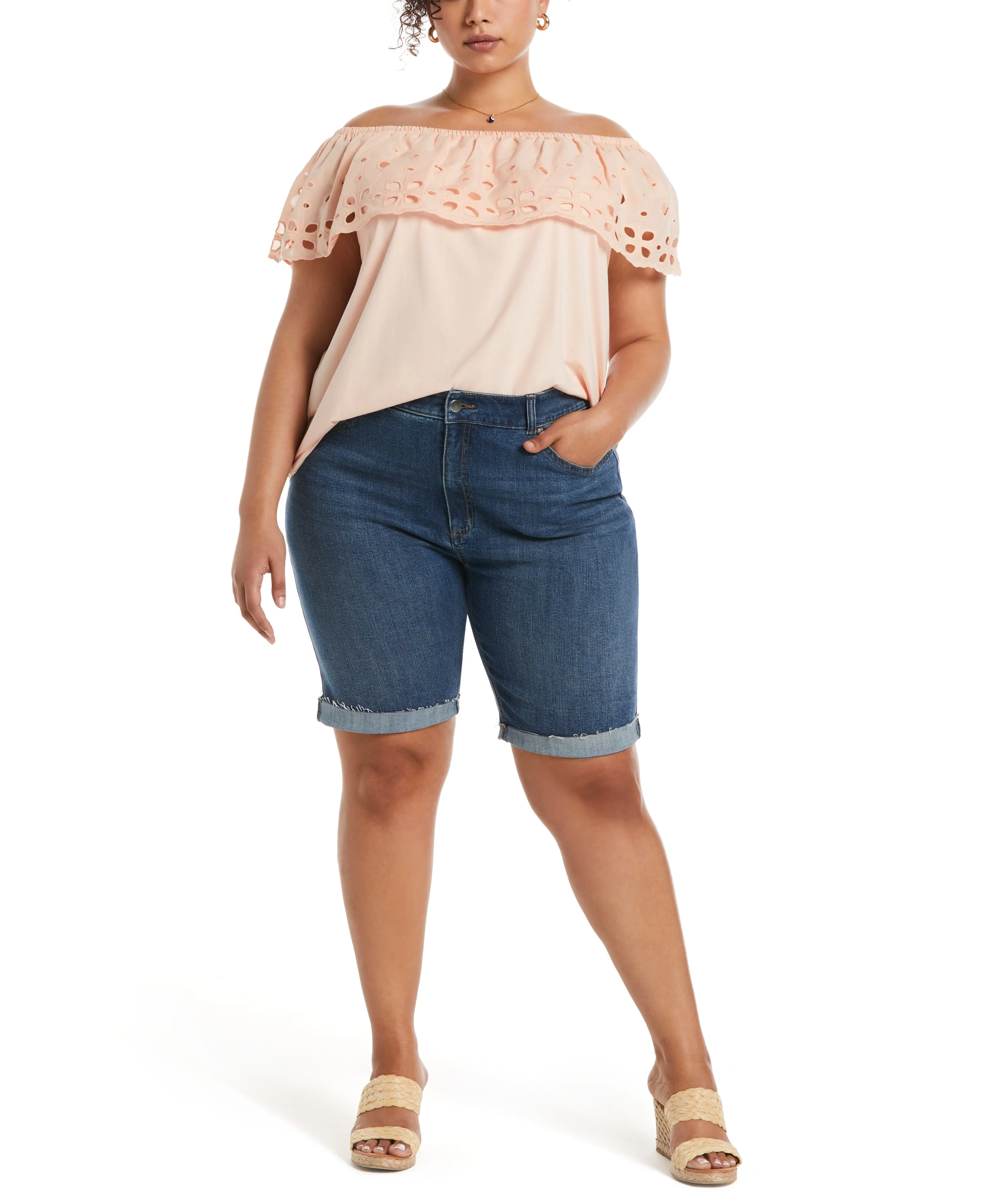 Plus Size Classic Fit Denim Bermuda Short