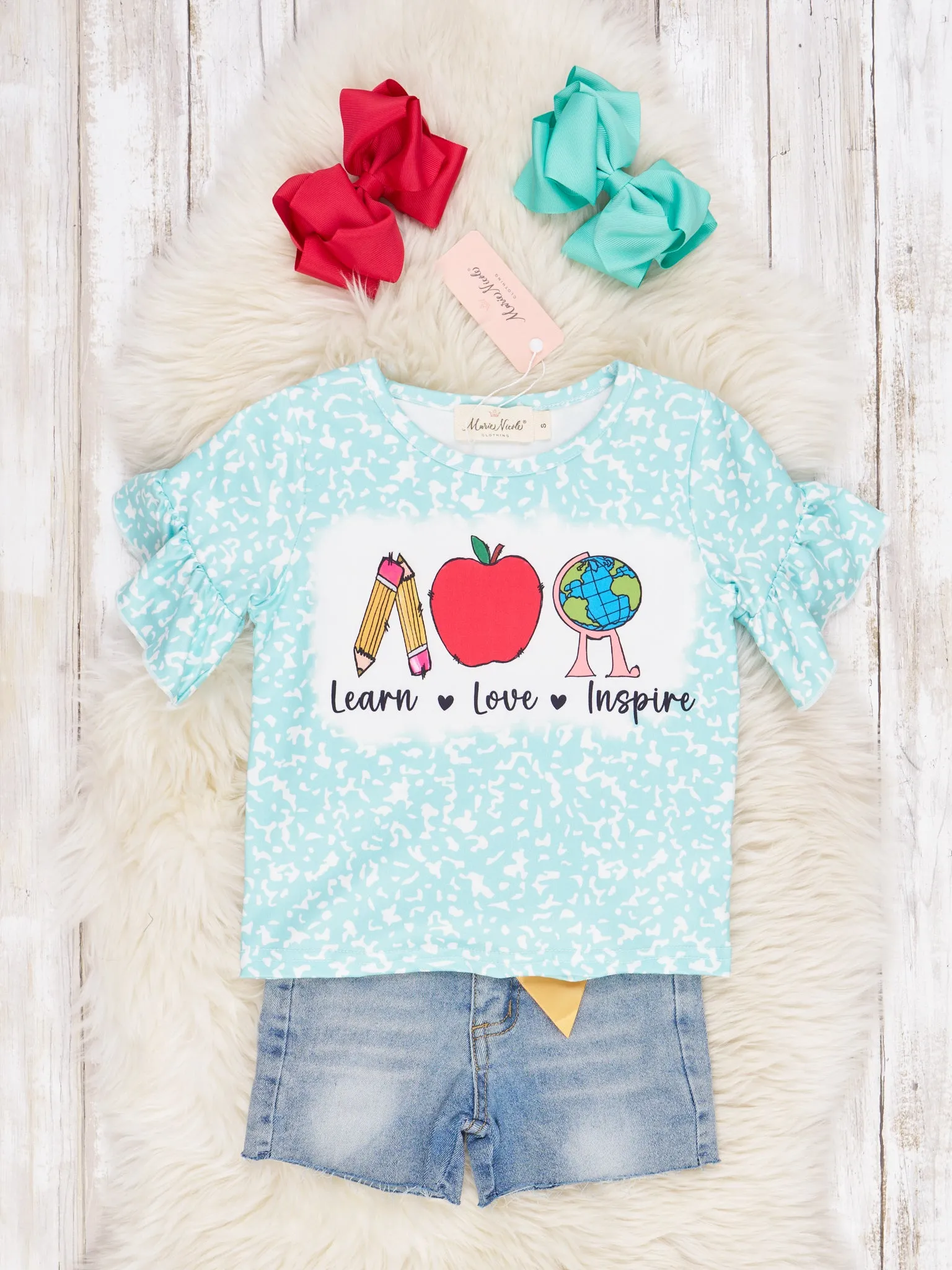 "Learn, Love, Inspire" Ruffle Denim Outfit